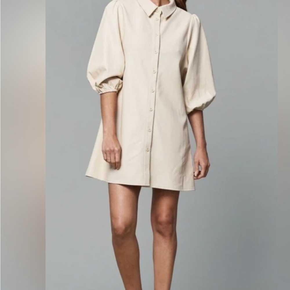 Dolce Cabo Faux Suede Button-Front Mini Dress with Exaggerated Sleeves in Cream